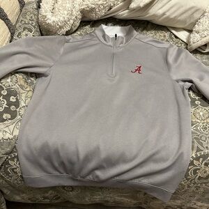 johnnie-O Light Gray Zip-Up Sweater with Red Accent